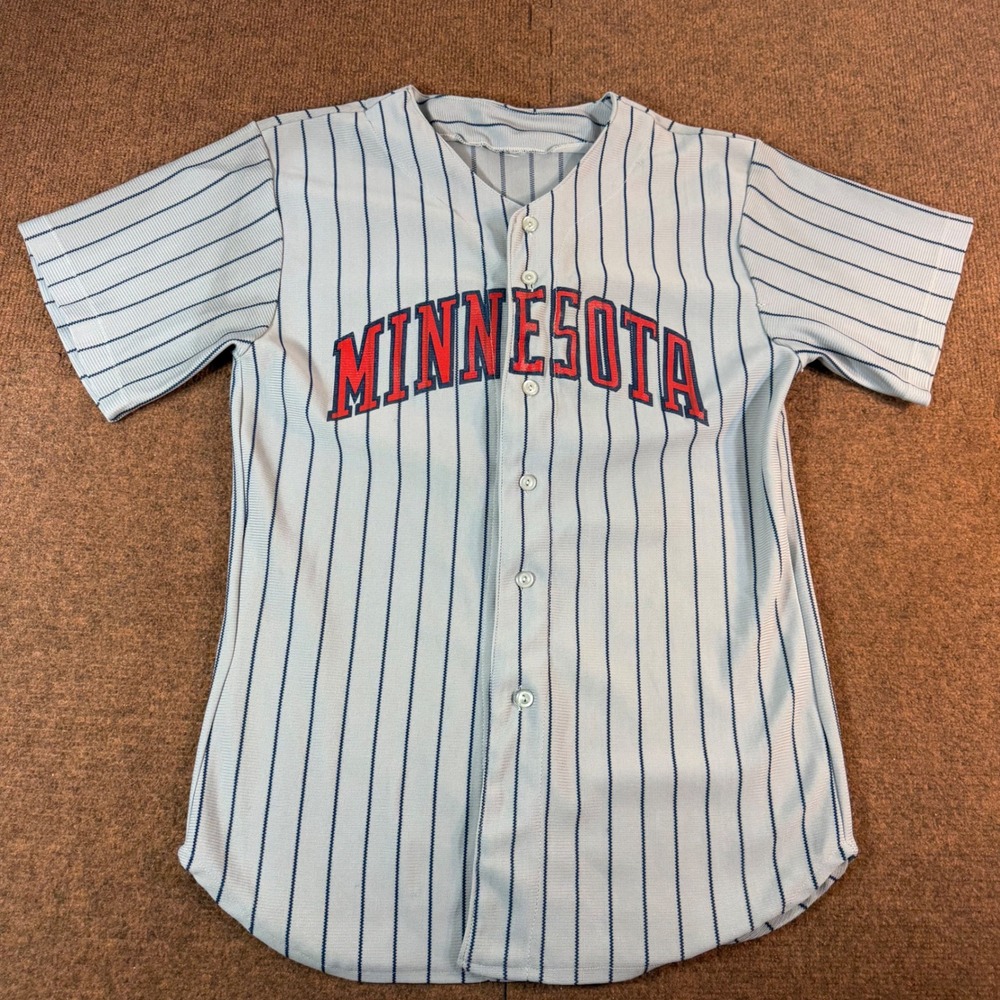 Minnesota Pinstripe Baseball Jersey Grey Red Blue Button Up Sportswear Mens S/M